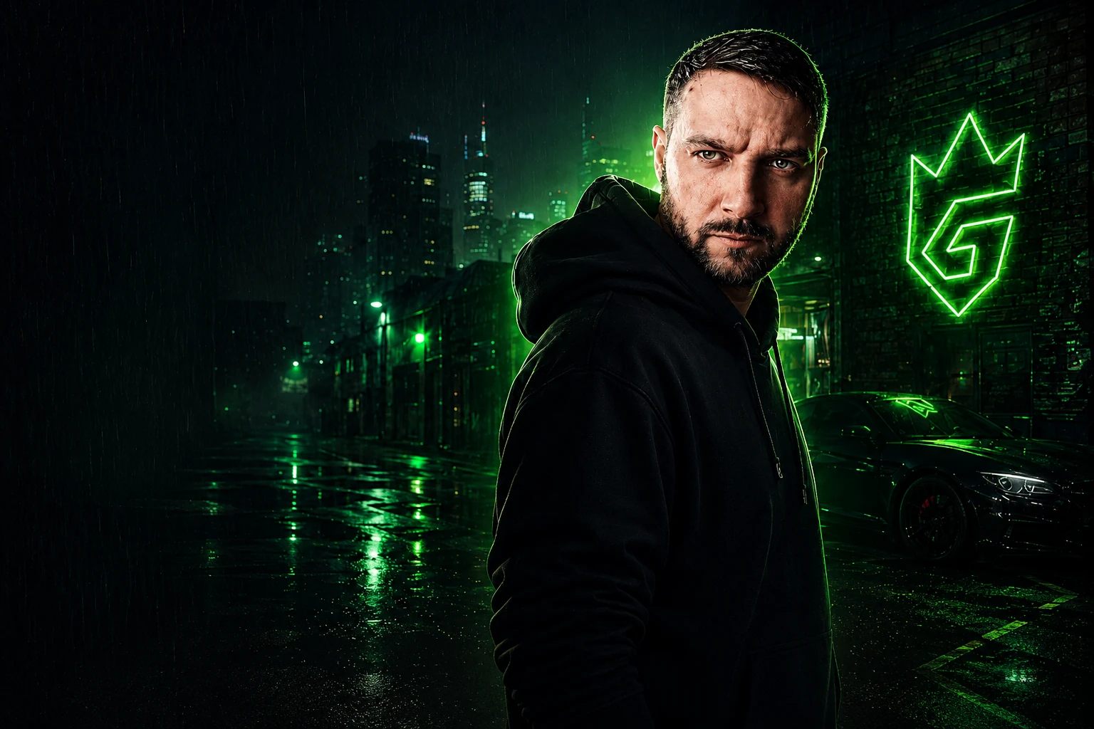 Gucis cyberpunk stiliaus hero fonas